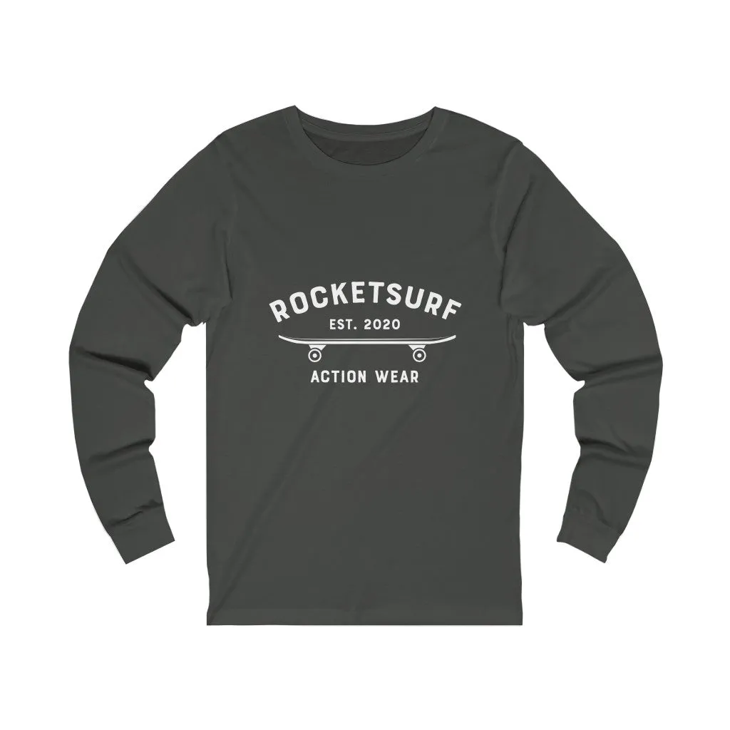 Unisex Jersey Long Sleeve Tee - RocketSurf Skate Club White Lettering