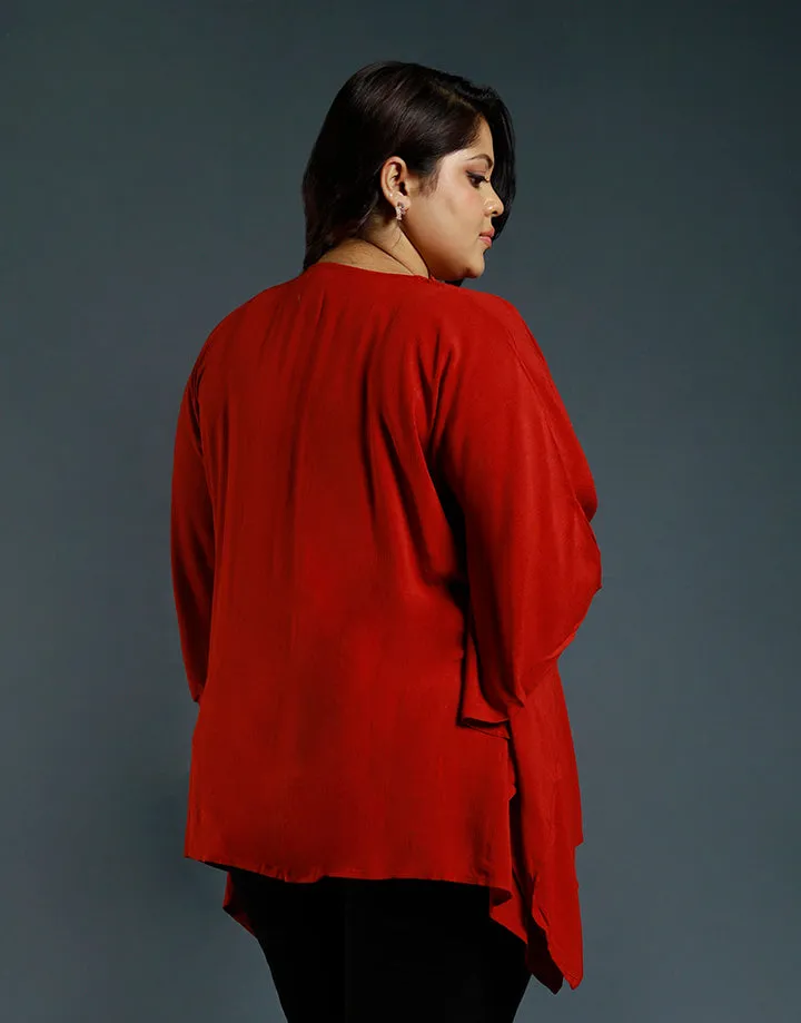 V-Neck Poncho Top with Lace Detail