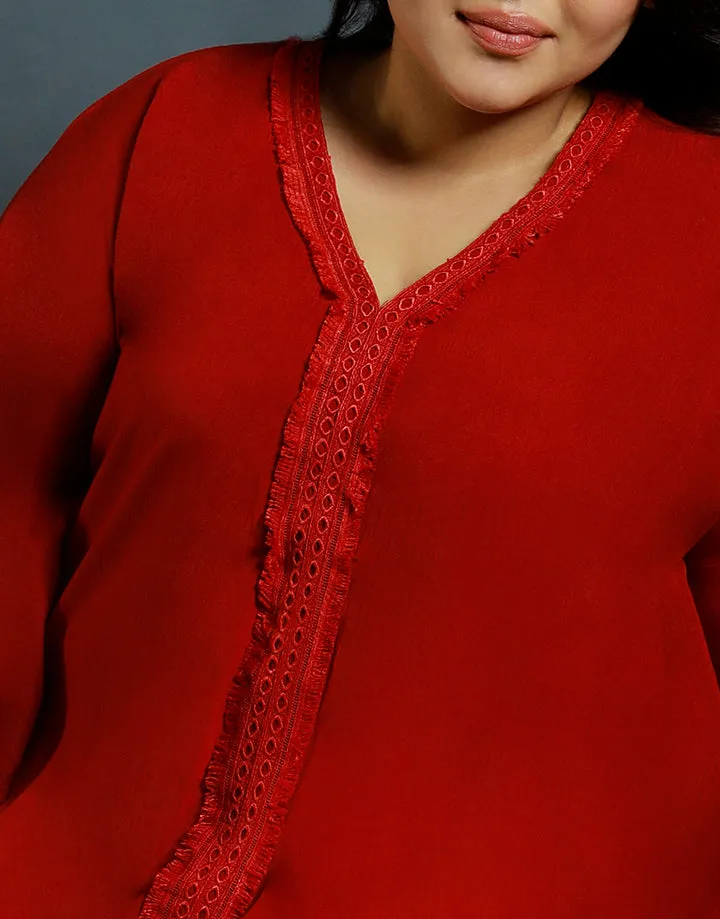 V-Neck Poncho Top with Lace Detail