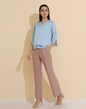 V-Neck Top with Side Button Sleeves