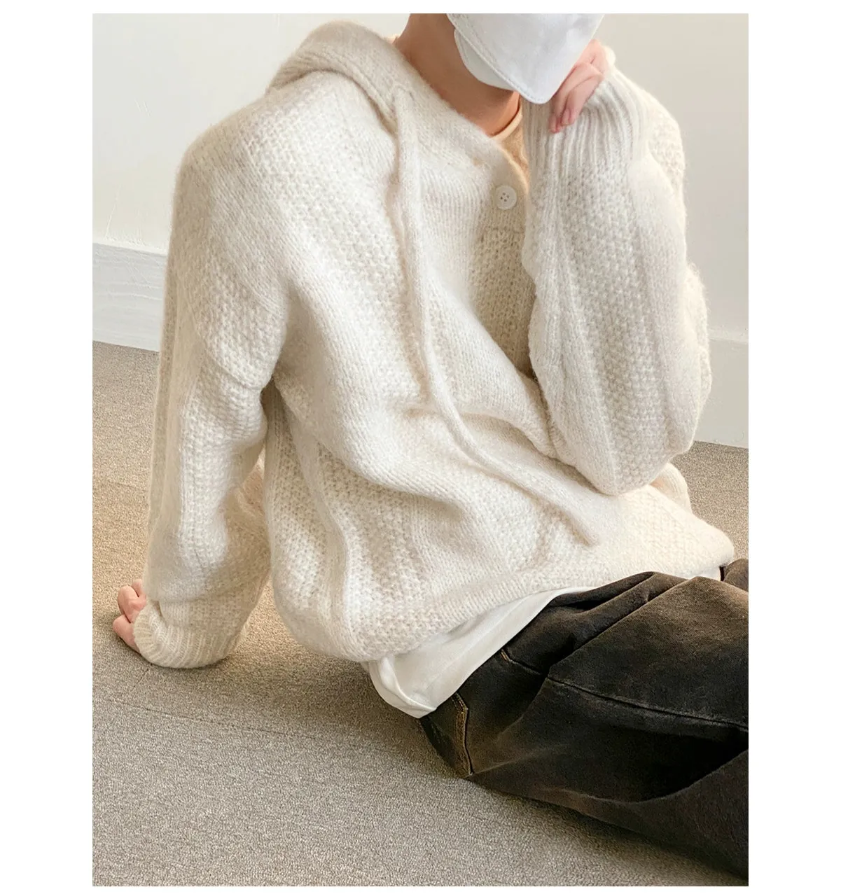Velvet Hooded Knitwear Sweater