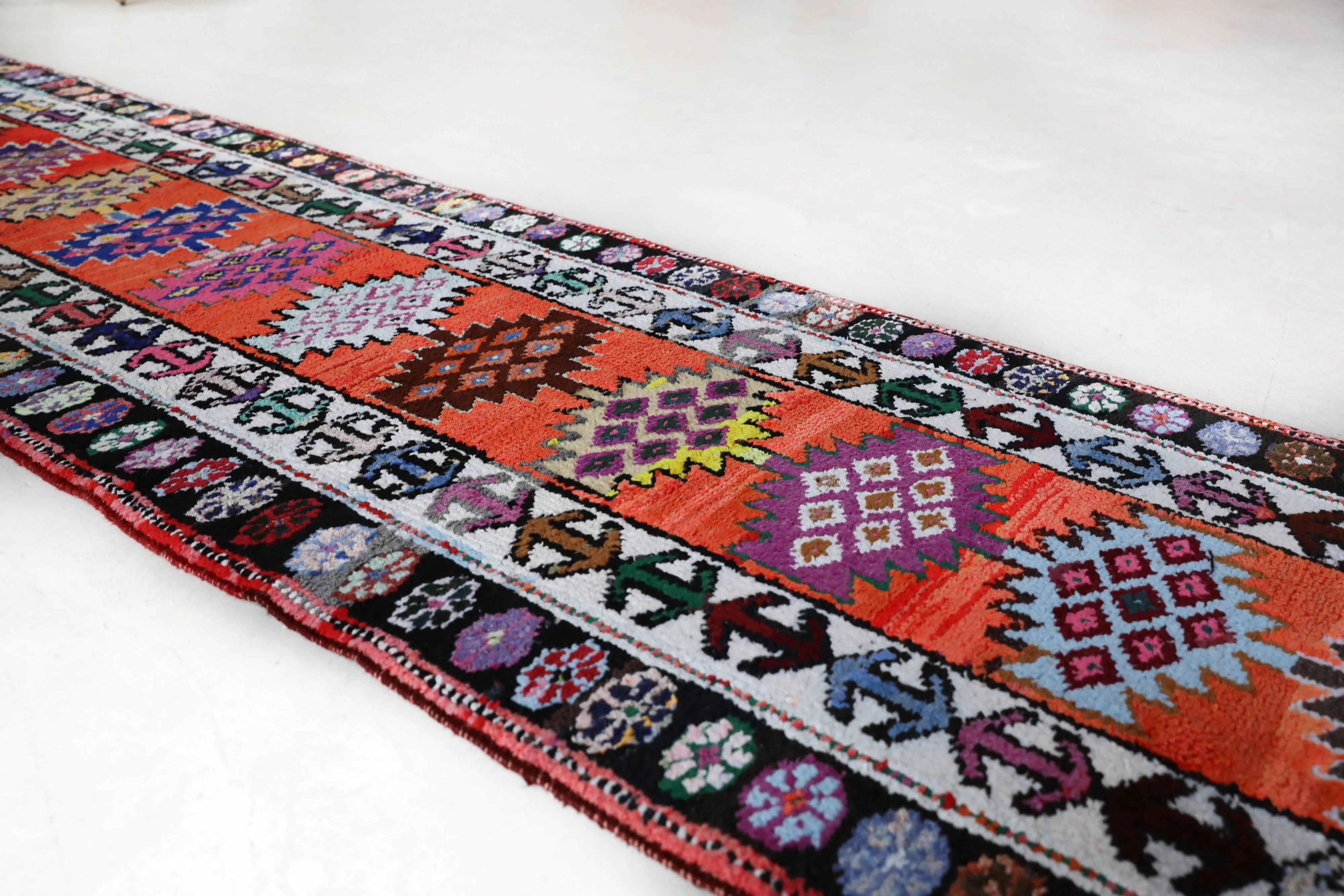 Vintage Kurdish Herki Runner Rug 2'10"x13'3"