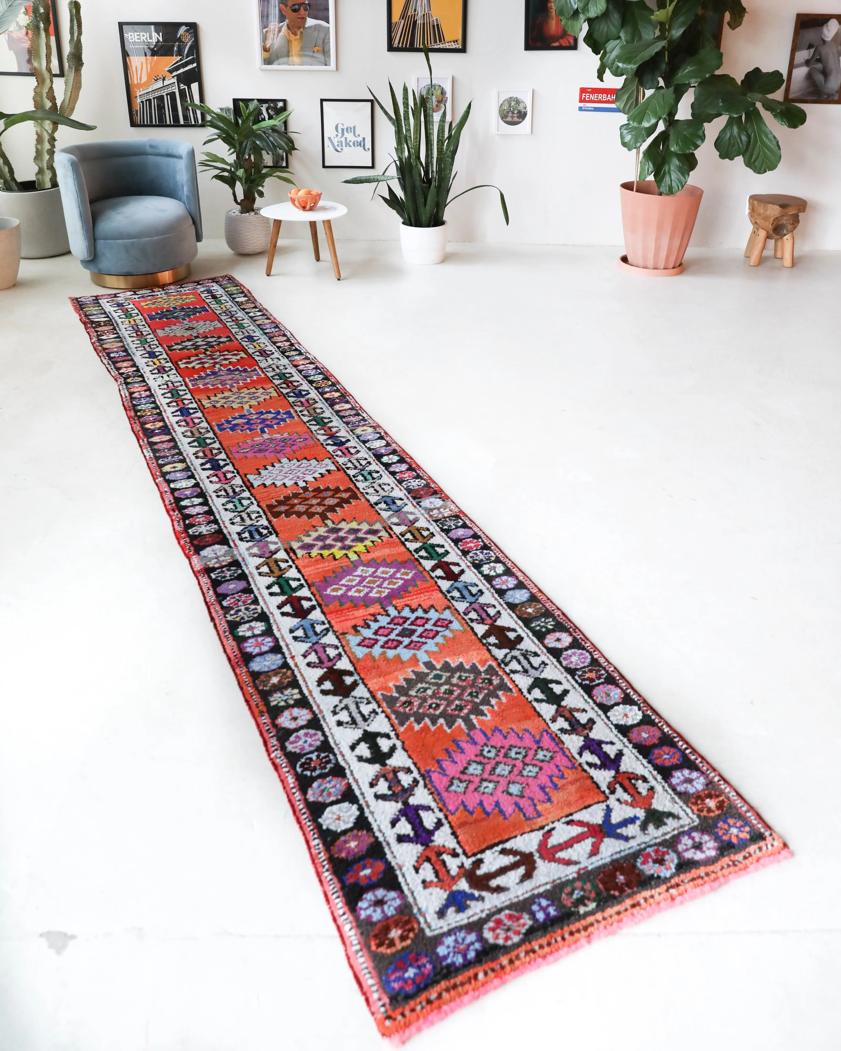 Vintage Kurdish Herki Runner Rug 2'10"x13'3"