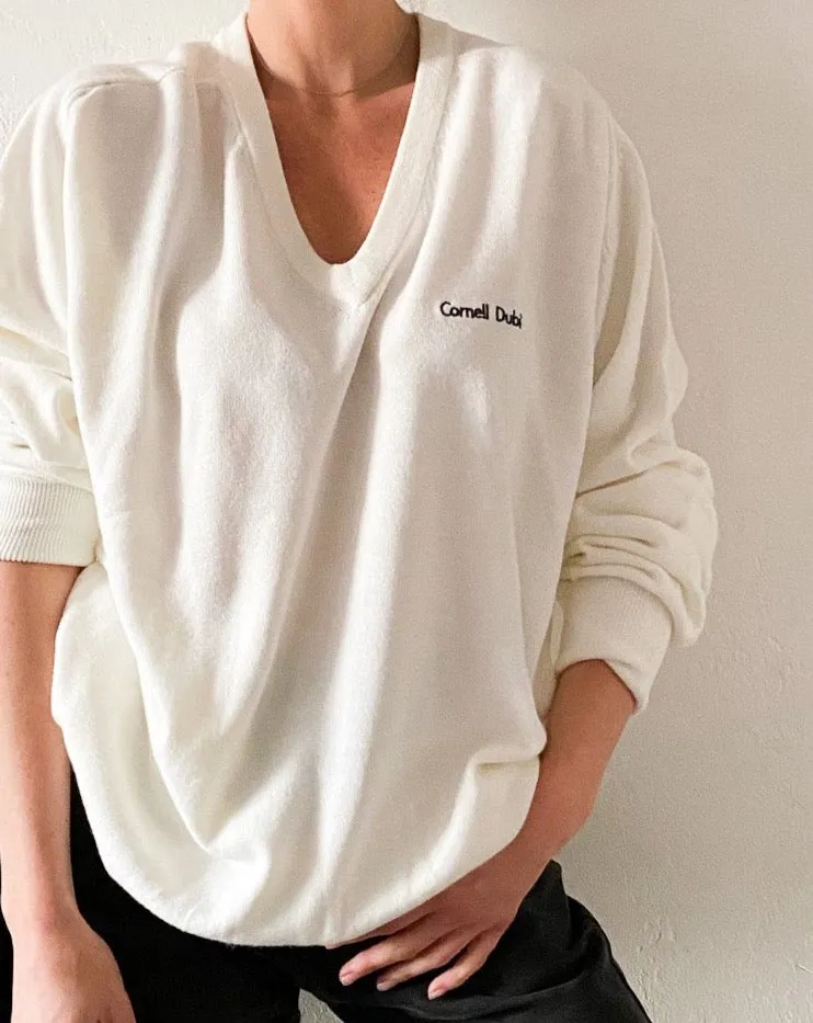 Vintage White V-Neck Sweater