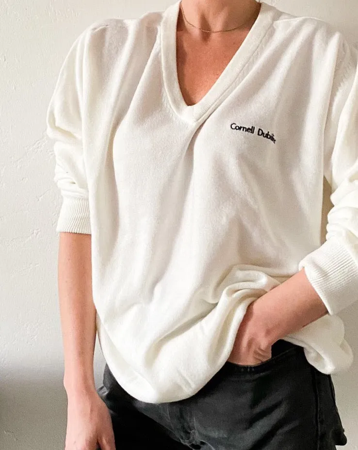 Vintage White V-Neck Sweater