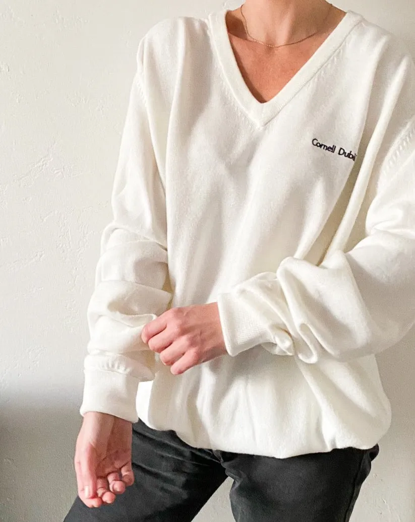 Vintage White V-Neck Sweater