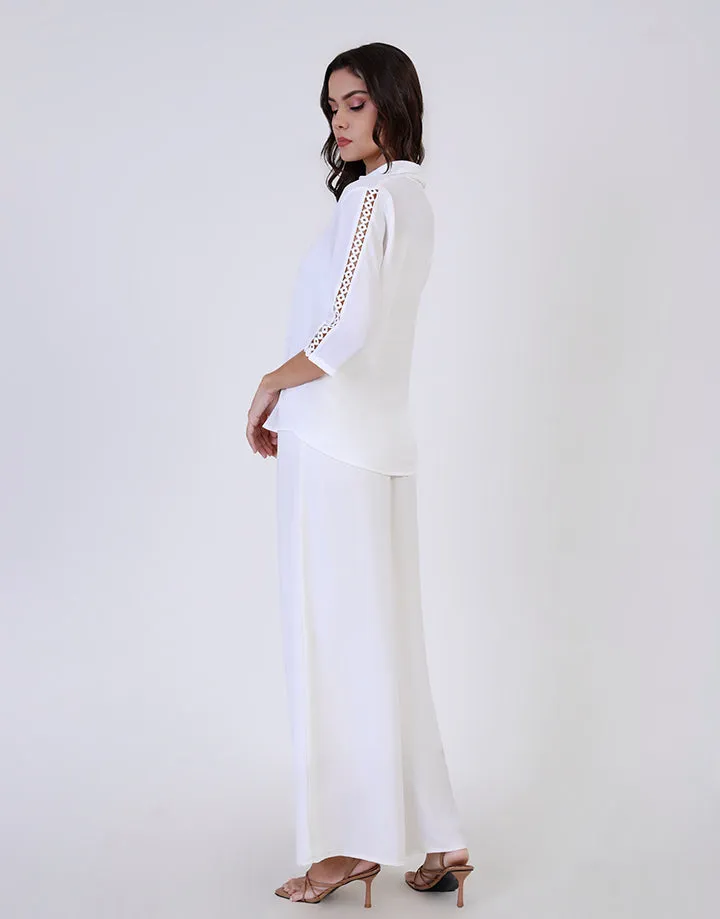 White Collared Blouse with Lace Detail
