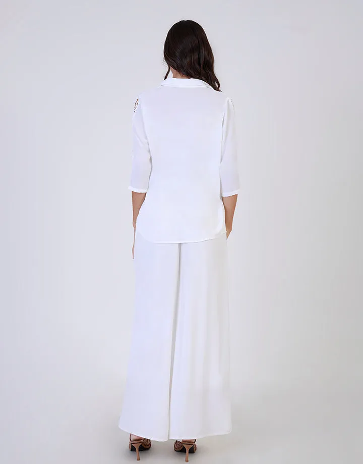 White Collared Blouse with Lace Detail