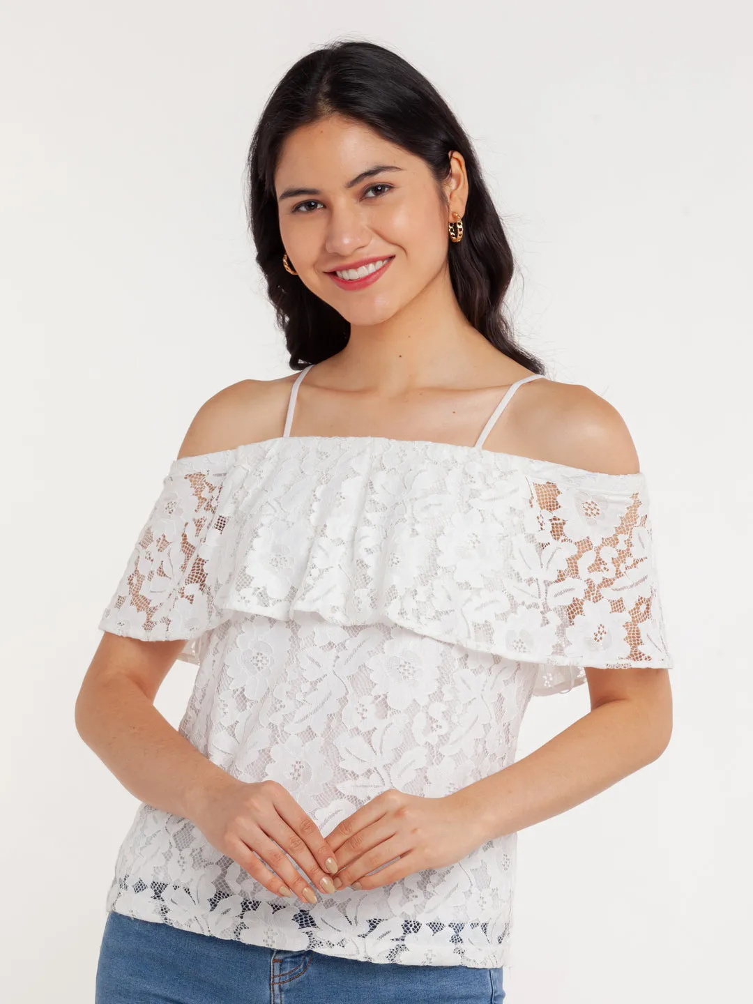 White Lace Off-shoulder Top