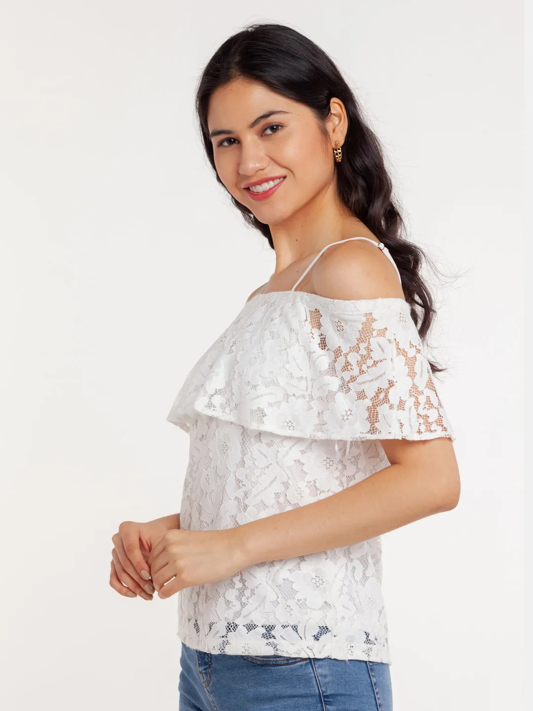 White Lace Off-shoulder Top