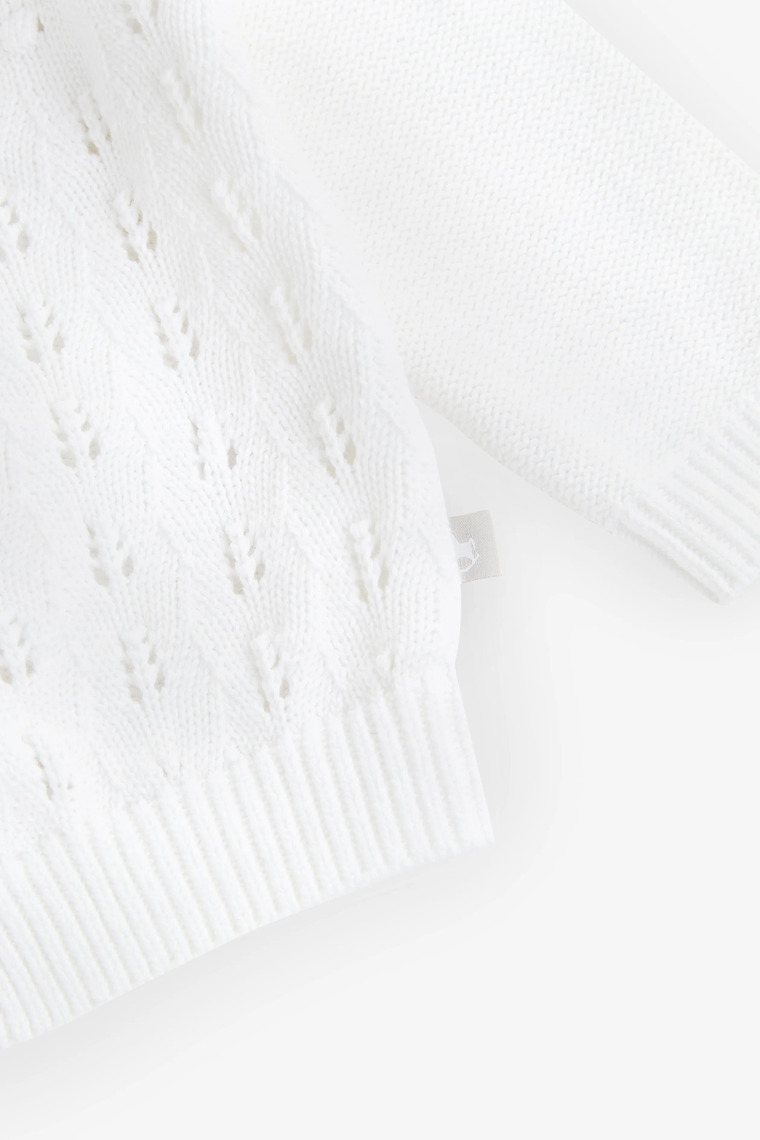 White Pointelle Knitted Cotton Cardigan