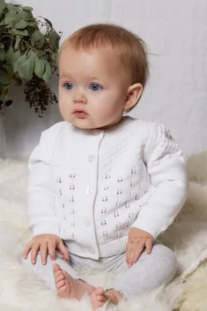 White Pointelle Knitted Cotton Cardigan