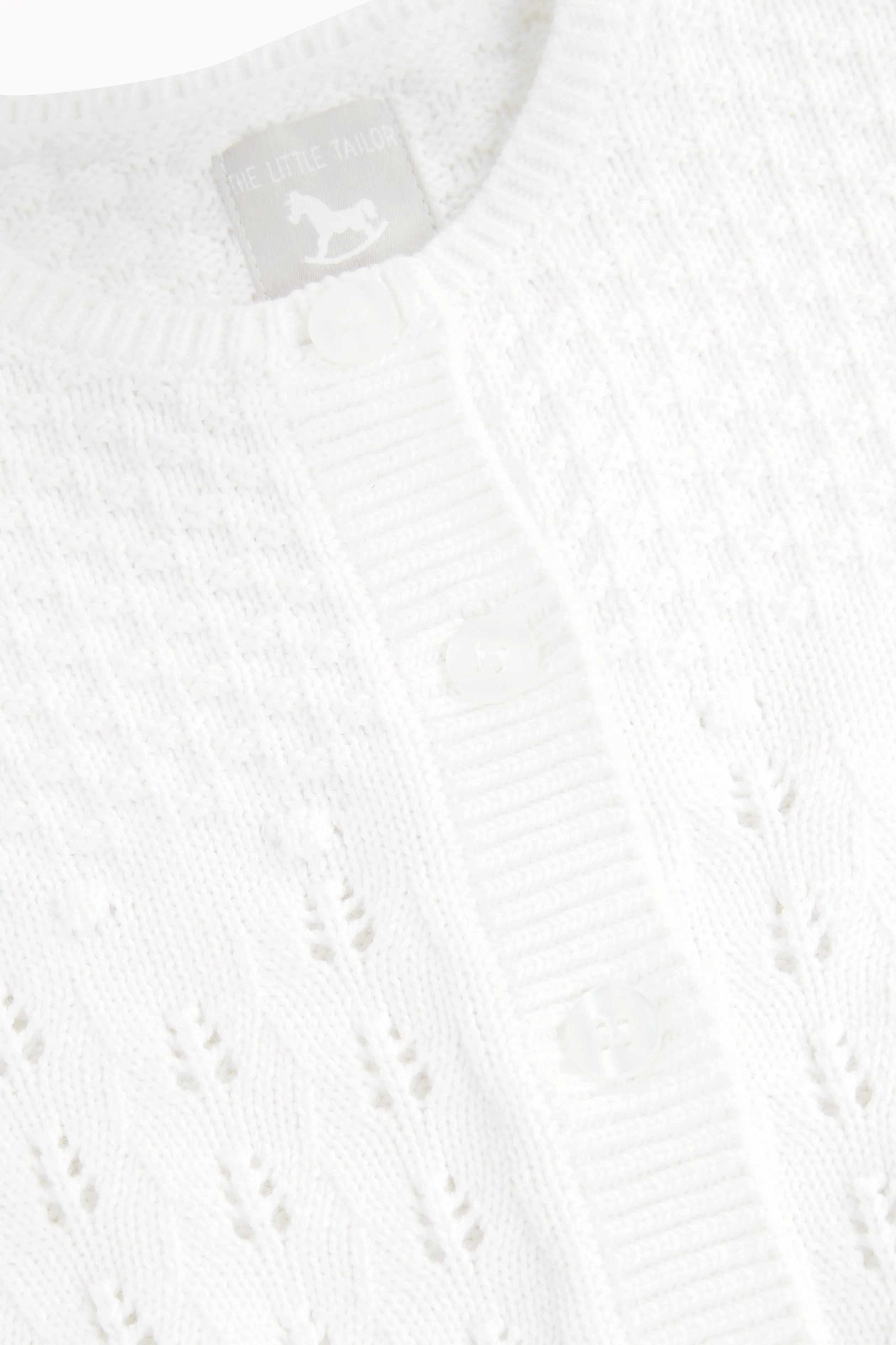 White Pointelle Knitted Cotton Cardigan