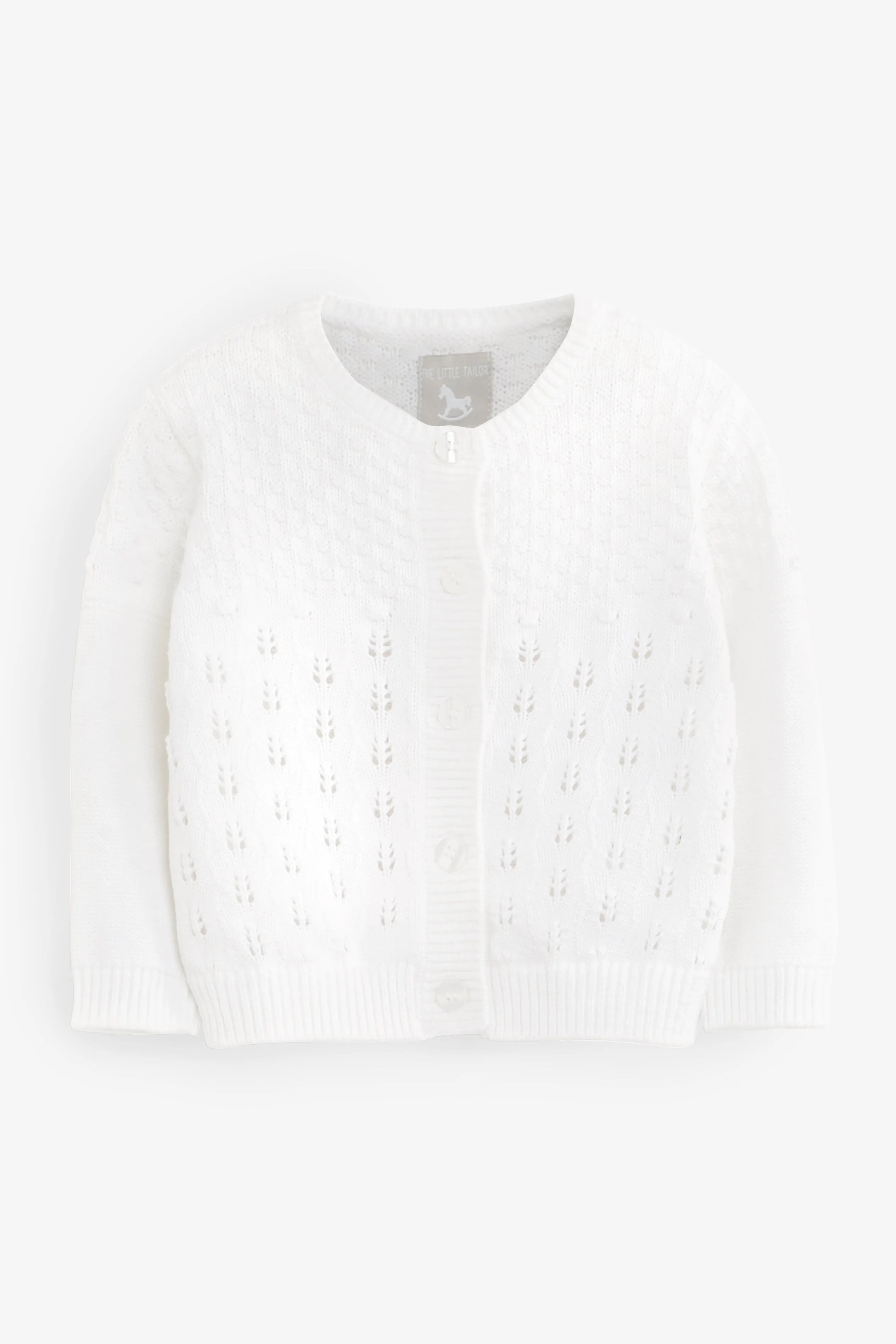 White Pointelle Knitted Cotton Cardigan