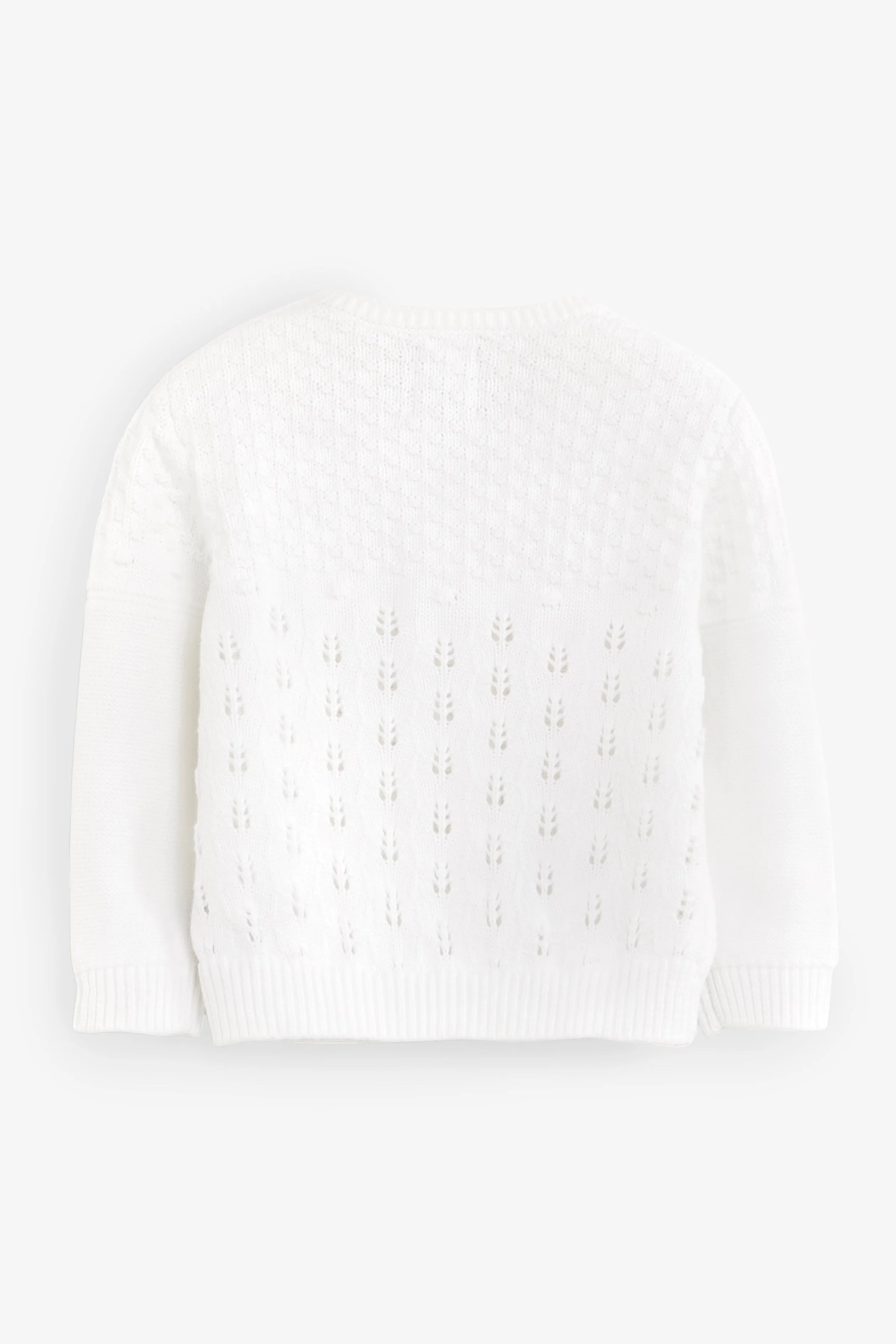 White Pointelle Knitted Cotton Cardigan