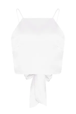 White-Satin Tie-Back Crop-Top