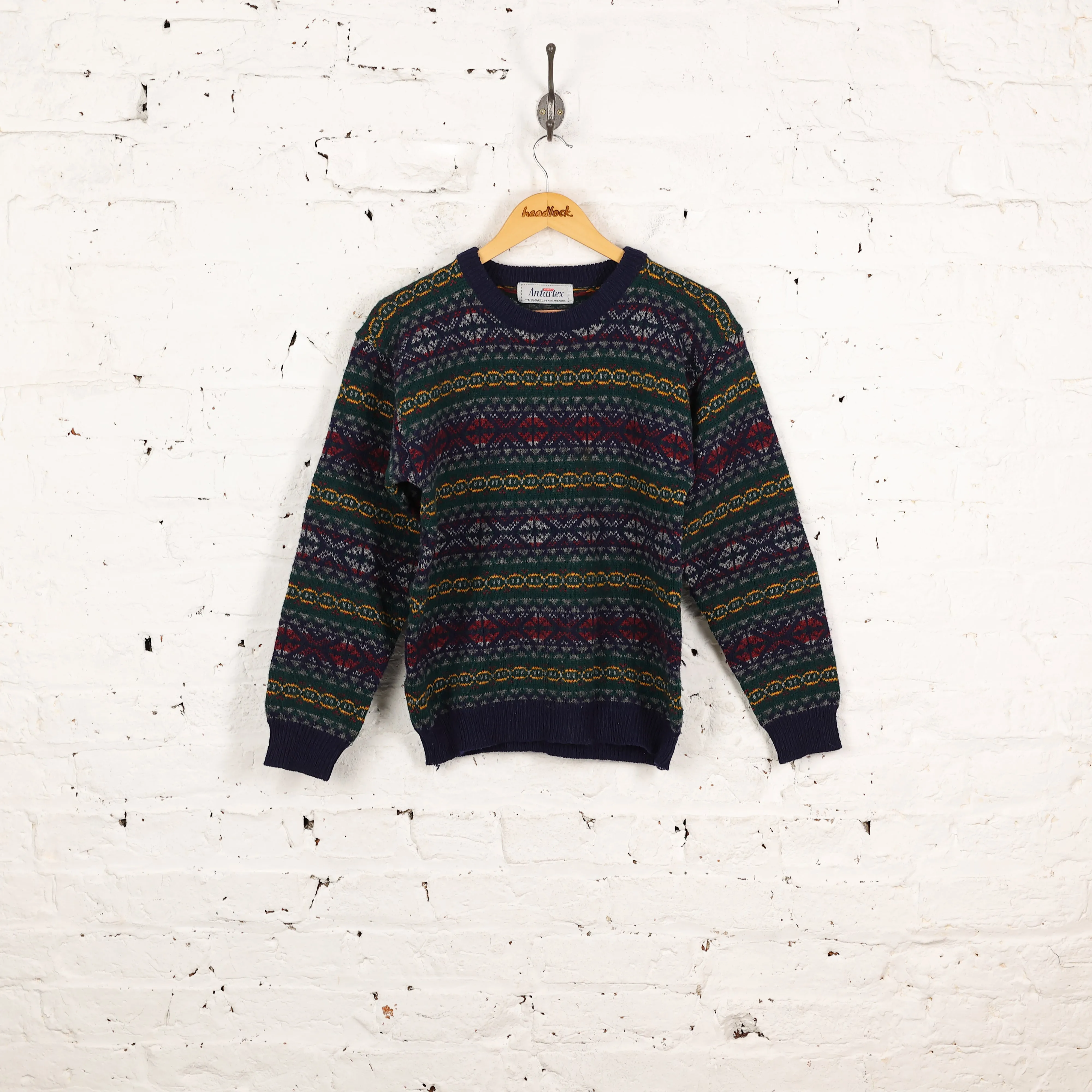 Women's 90s Wool Pattern Knit Jumper - Blue - Women's S