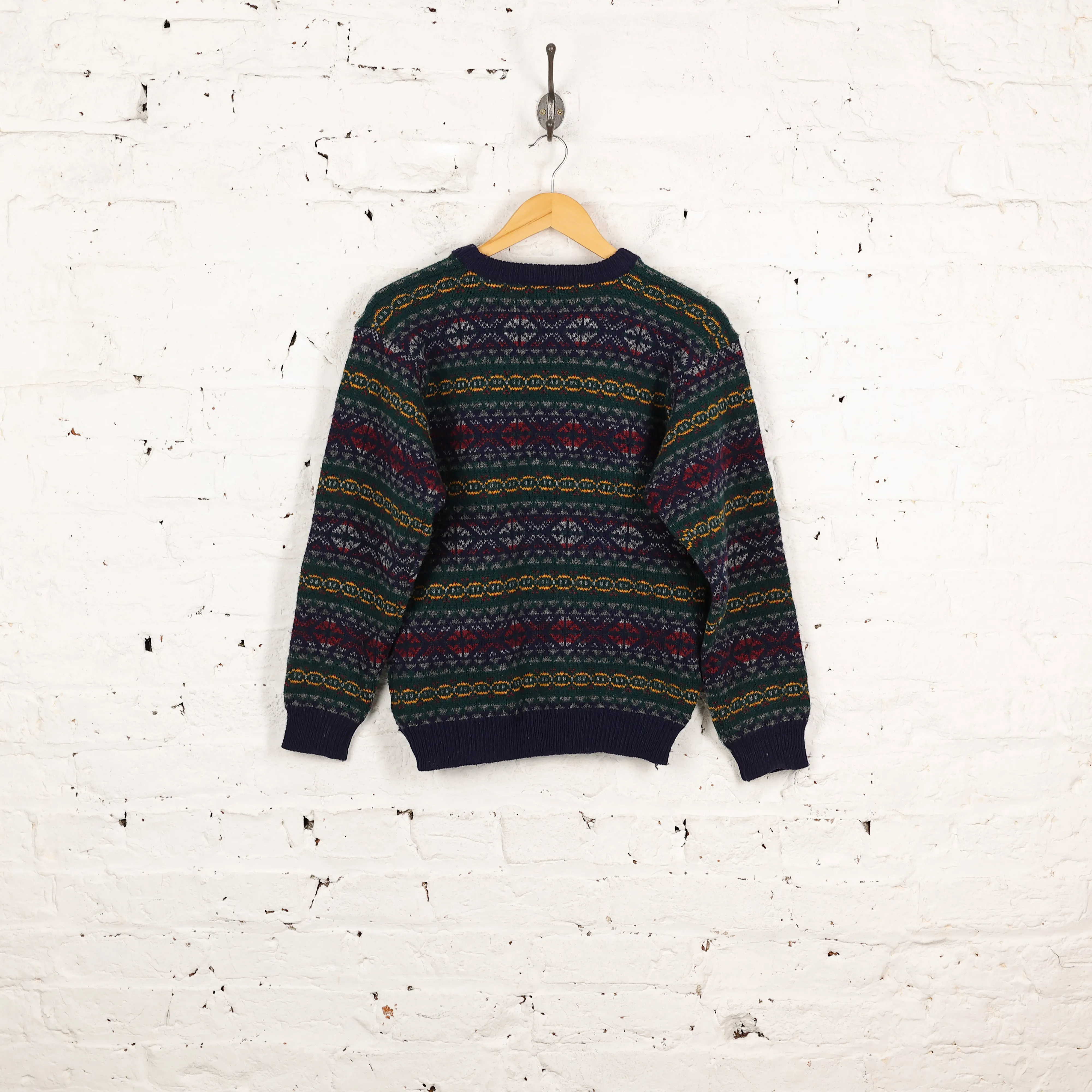 Women's 90s Wool Pattern Knit Jumper - Blue - Women's S
