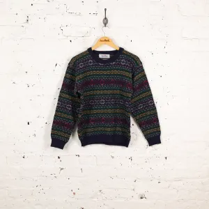 Women's 90s Wool Pattern Knit Jumper - Blue - Women's S