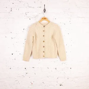 Women's Aran Cable Knit Wool Cardigan - Cream - Women's S