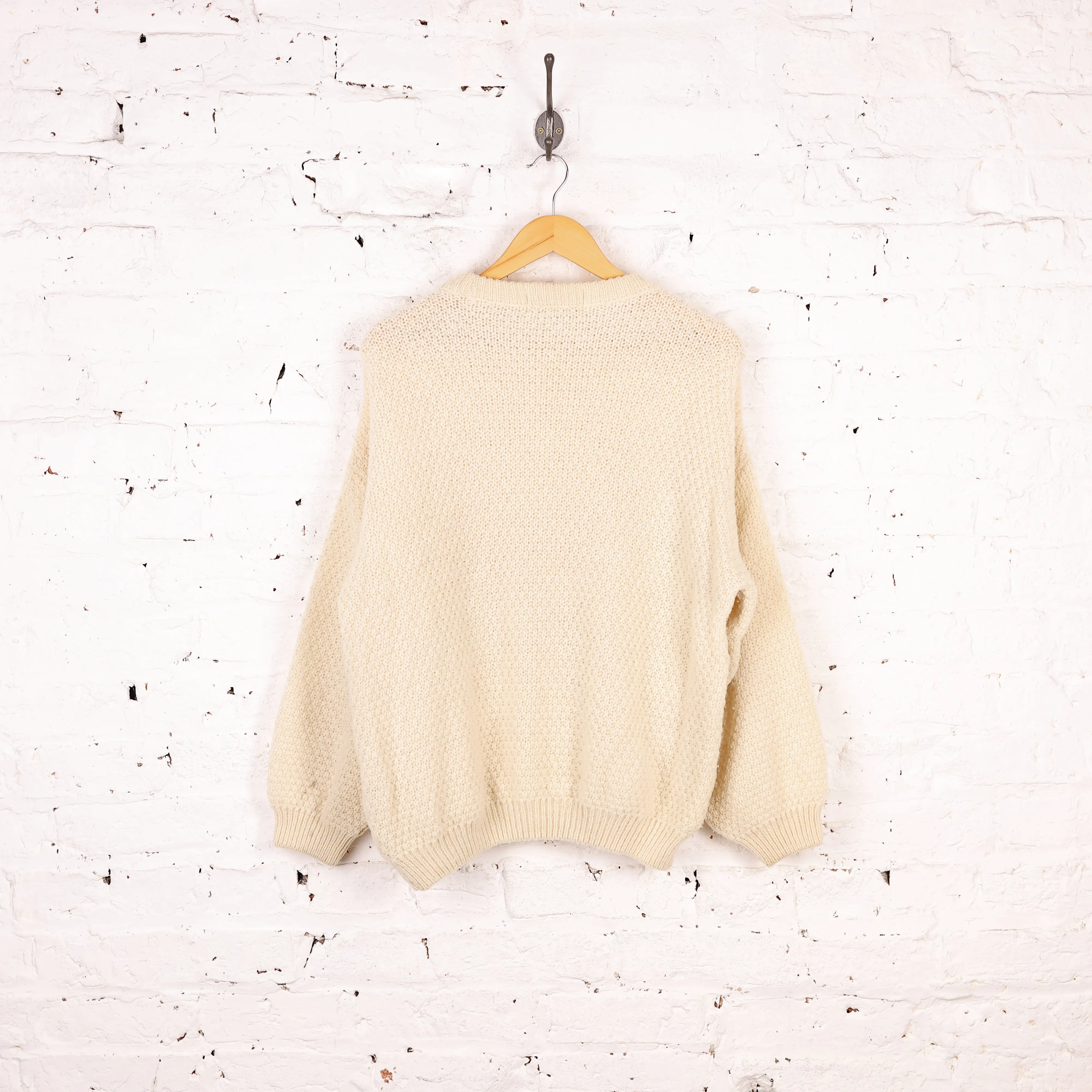 Women's Aran Cable Knit Wool Jumper - Cream - Women's M