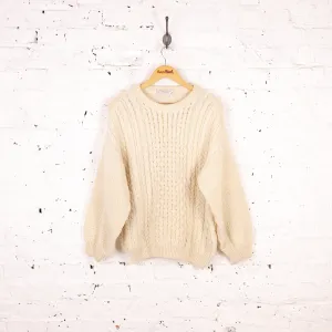 Women's Aran Cable Knit Wool Jumper - Cream - Women's M