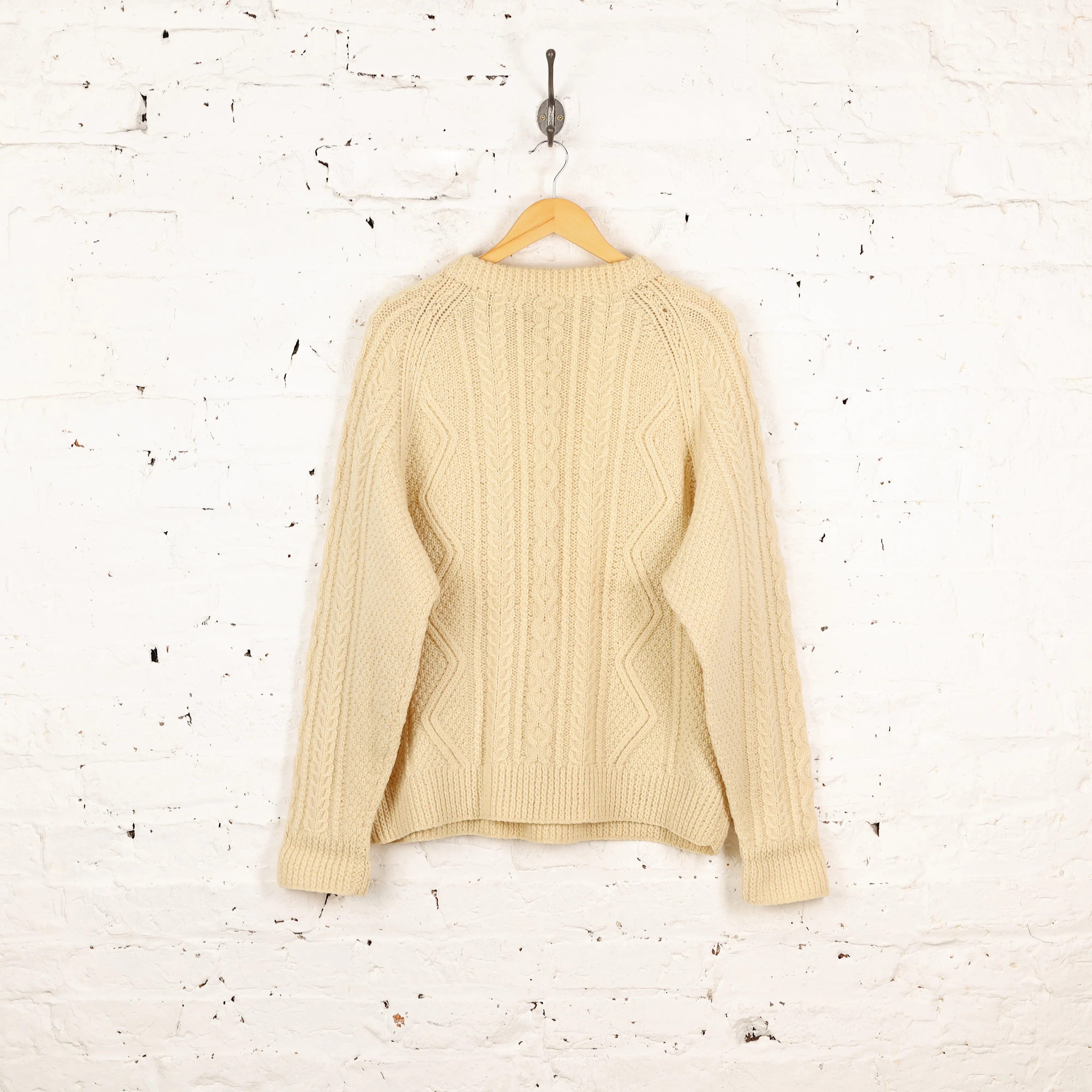 Women's Cable Knit Aran Wool Jumper - Beige - Women's  XL