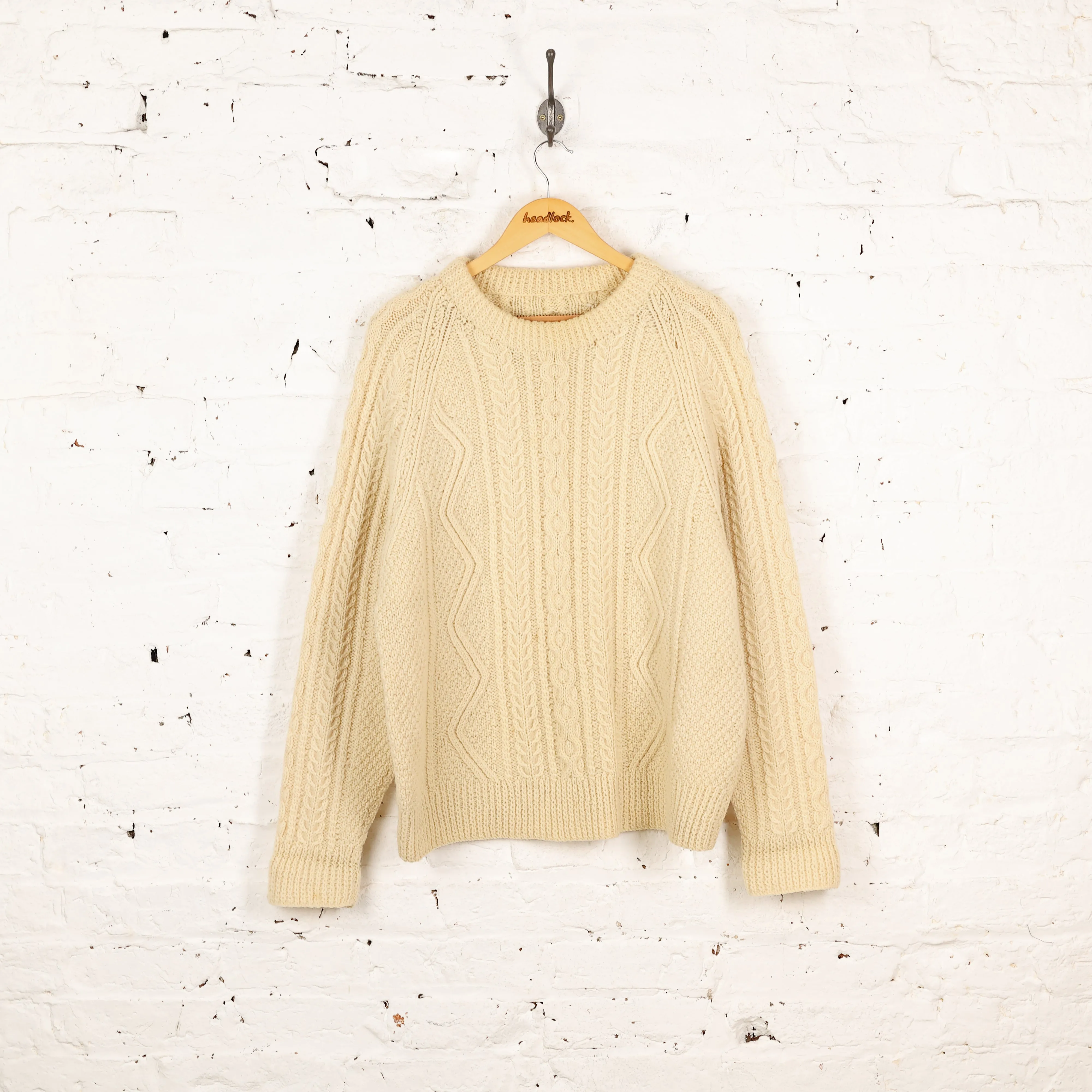 Women's Cable Knit Aran Wool Jumper - Beige - Women's  XL