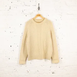 Women's Cable Knit Aran Wool Jumper - Beige - Women's  XL