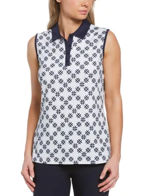 Womens Chevron Floral Print Polo