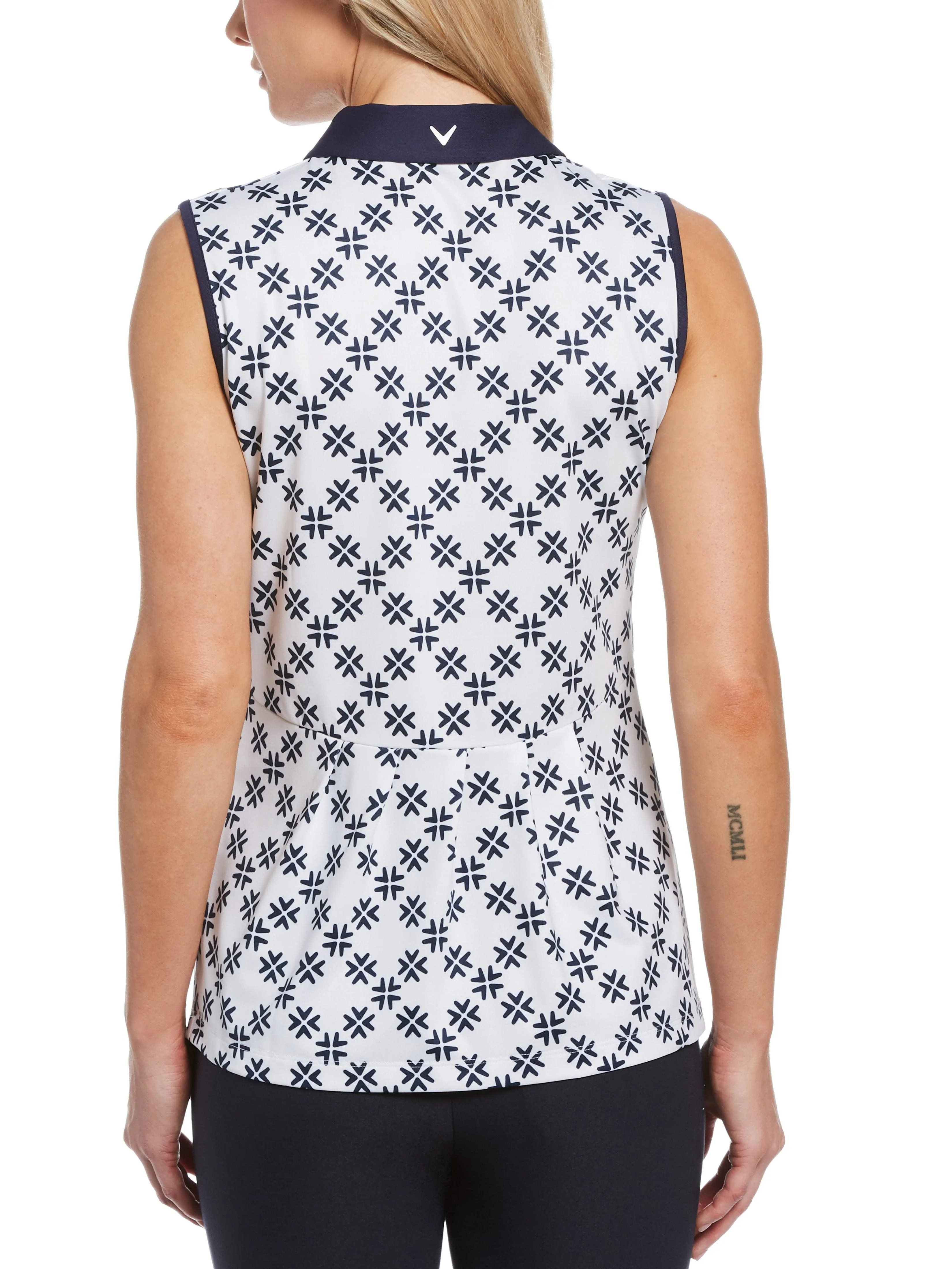 Womens Chevron Floral Print Polo