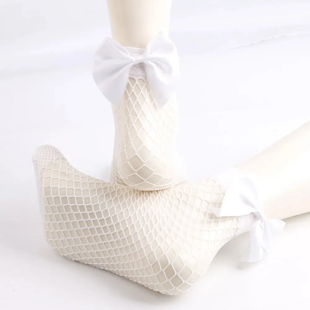 Women's Chic Breathable Fishnet Ankle Socks with Bow Knot Sexy Hollow Out Mesh Socks Lolita Style Socks