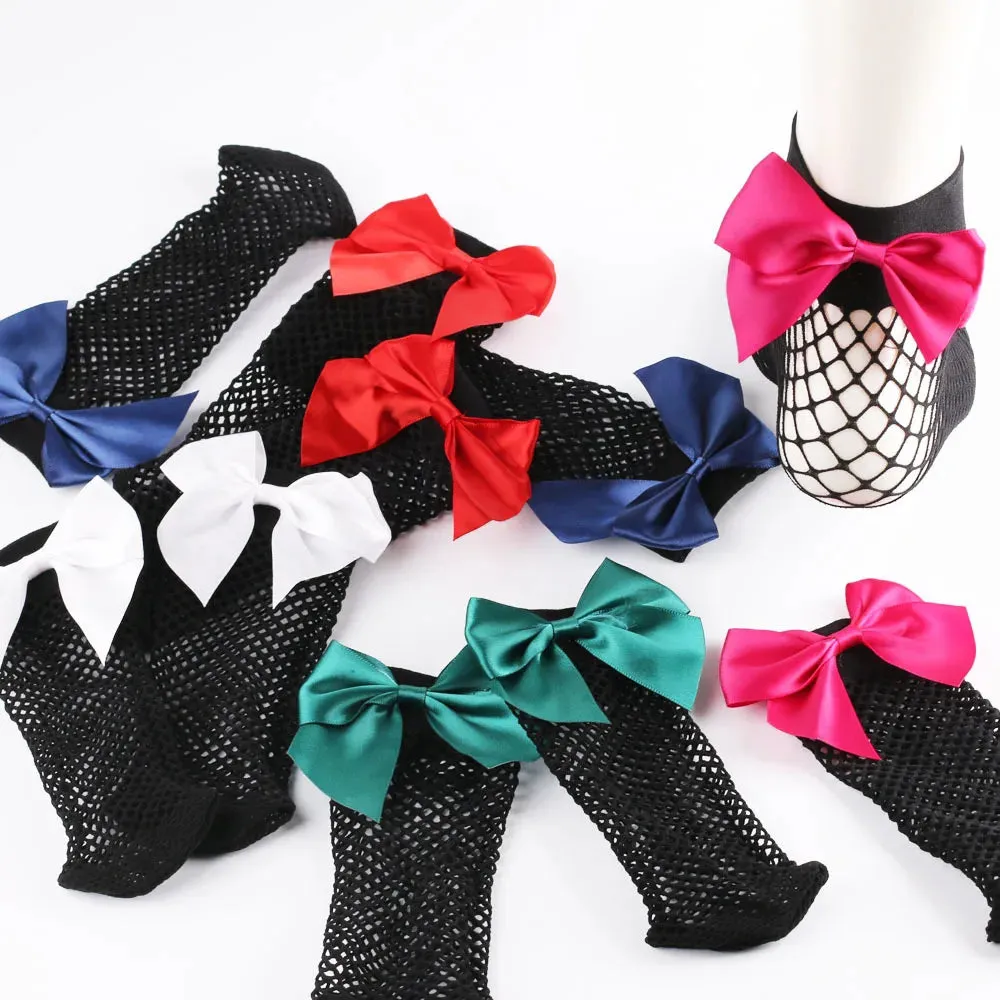 Women's Chic Breathable Fishnet Ankle Socks with Bow Knot Sexy Hollow Out Mesh Socks Lolita Style Socks
