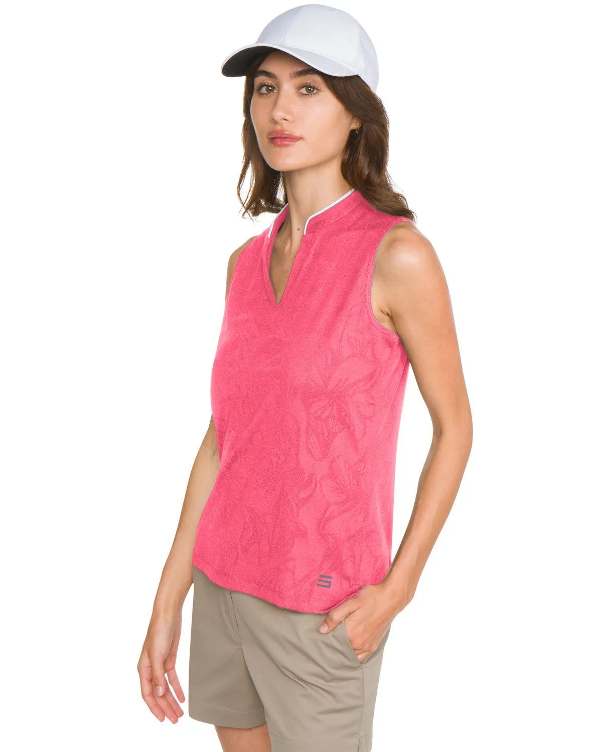 Women's Collarless Floral Golf Polo