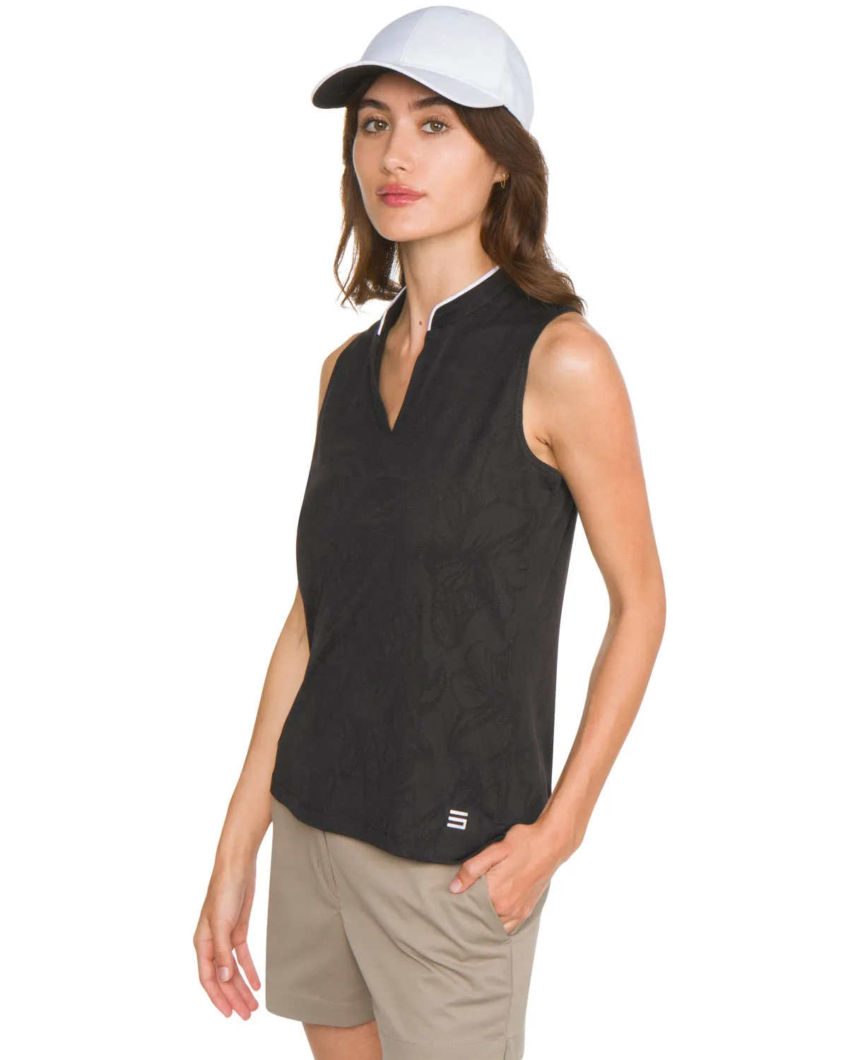 Women's Collarless Floral Golf Polo