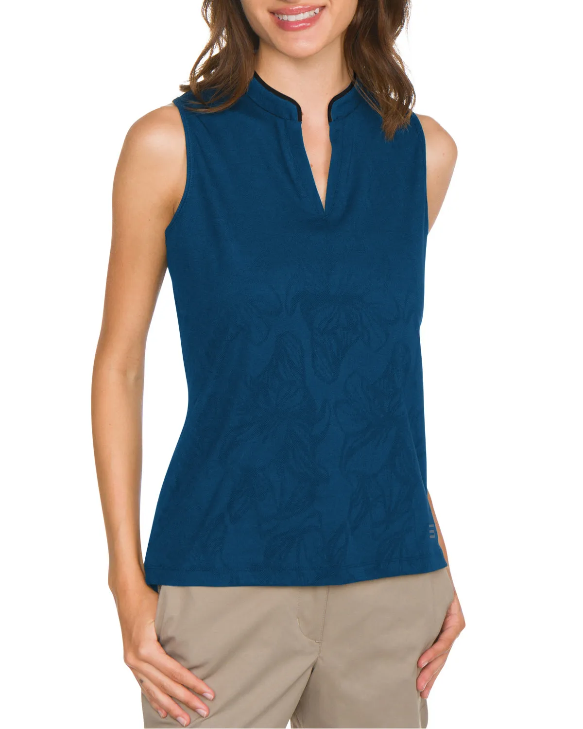 Women's Collarless Floral Golf Polo