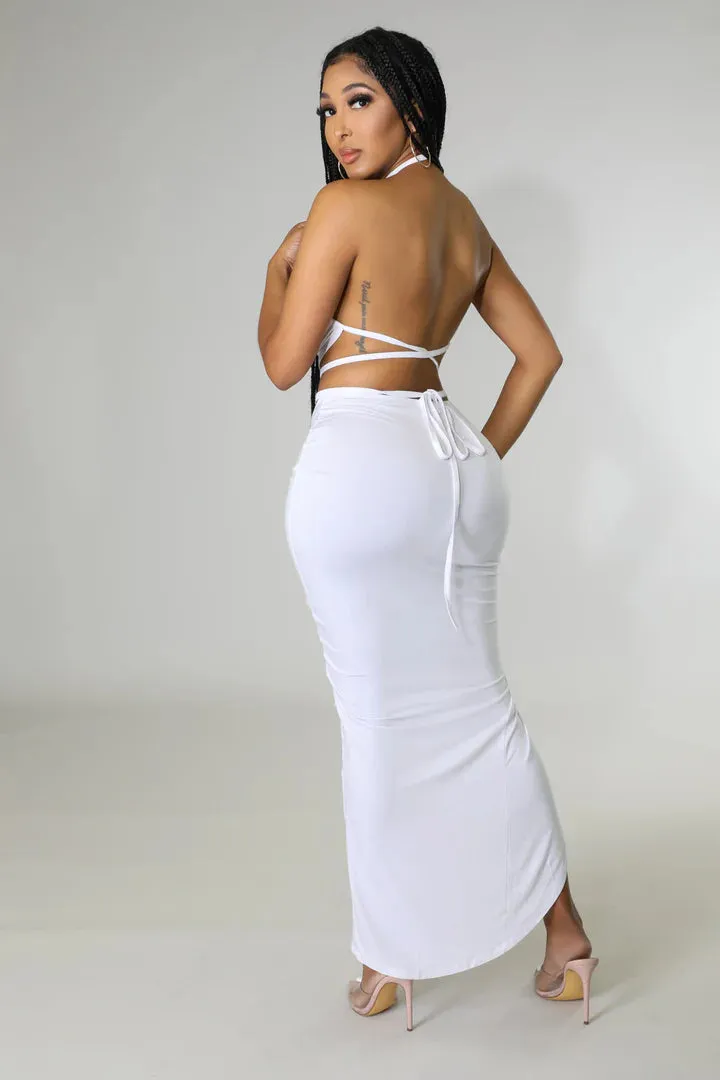 Women's Crop Top Self Tie Slit High Waisted Drawstring  Skirt Set