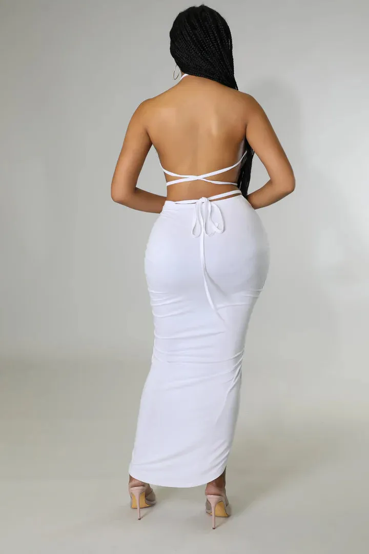 Women's Crop Top Self Tie Slit High Waisted Drawstring  Skirt Set