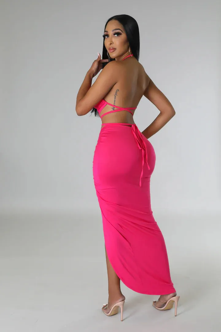 Women's Crop Top Self Tie Slit High Waisted Drawstring  Skirt Set