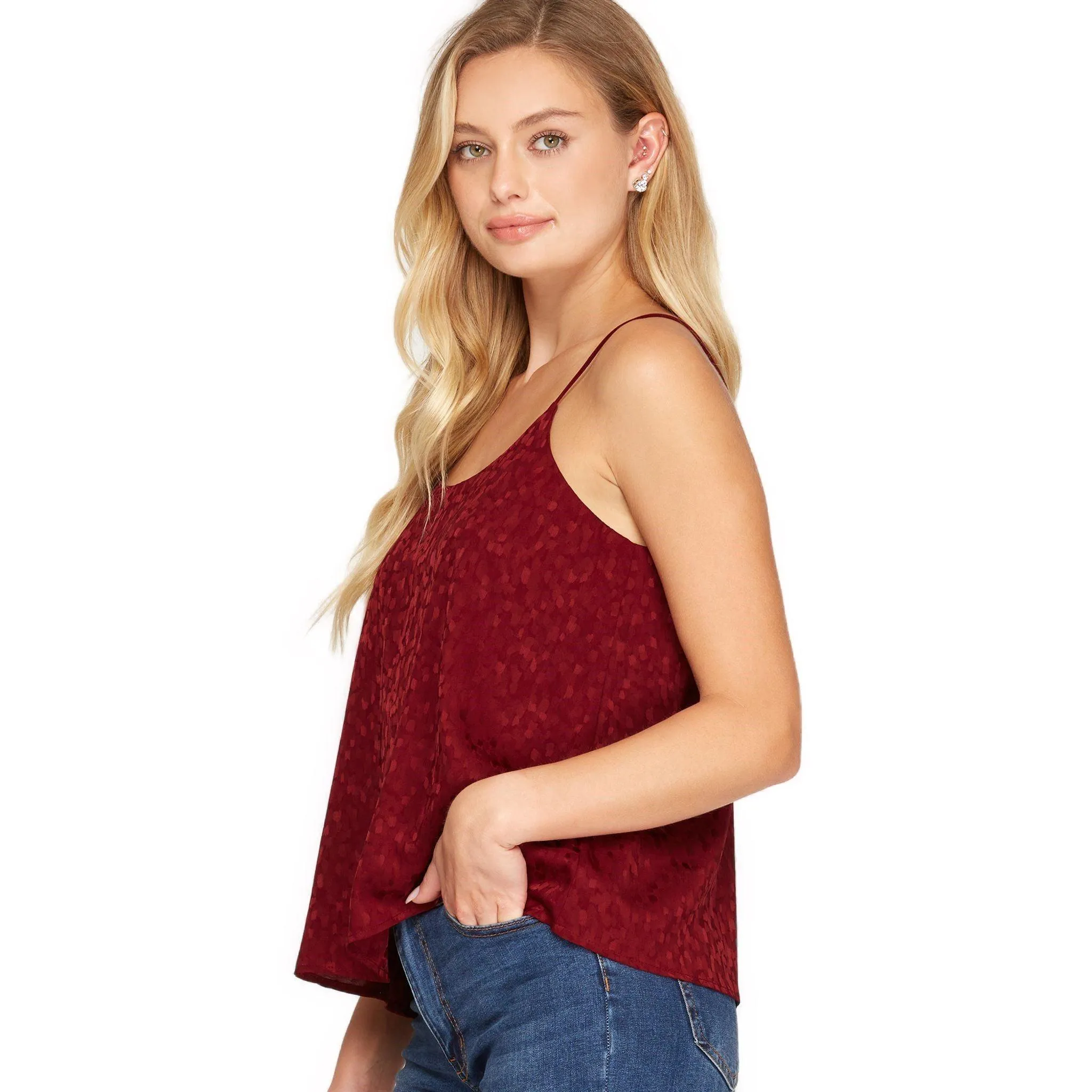 Women's Elegant Jacquard Satin Spaghetti Strap Camisole Top