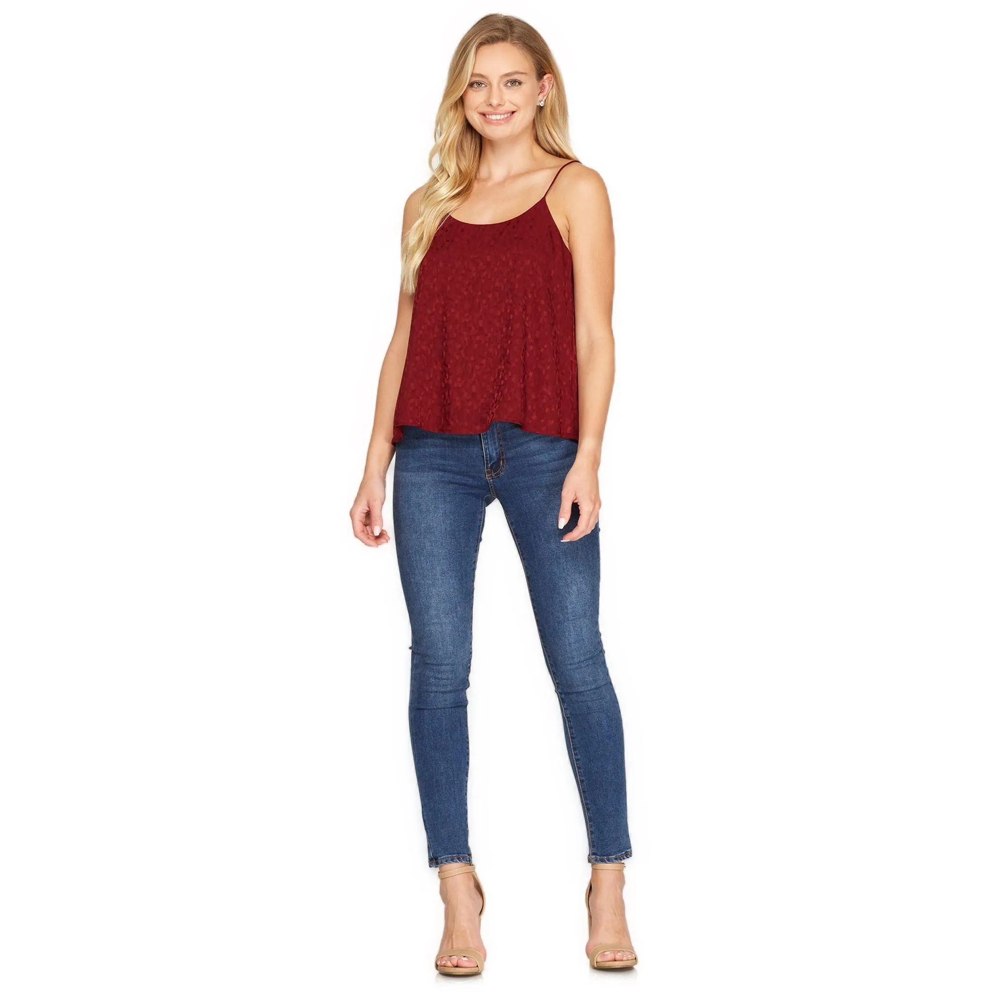 Women's Elegant Jacquard Satin Spaghetti Strap Camisole Top
