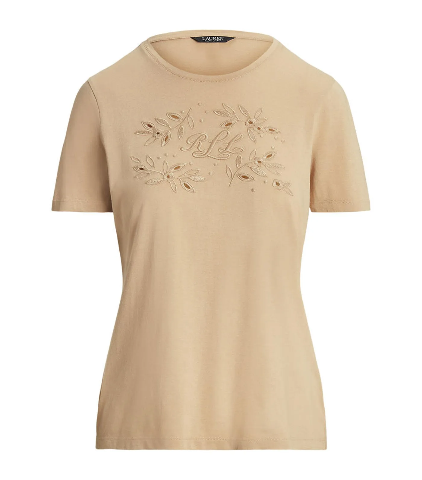 Women's Eyelet Logo Cotton-Blend Tee Light Beige