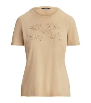 Women's Eyelet Logo Cotton-Blend Tee Light Beige