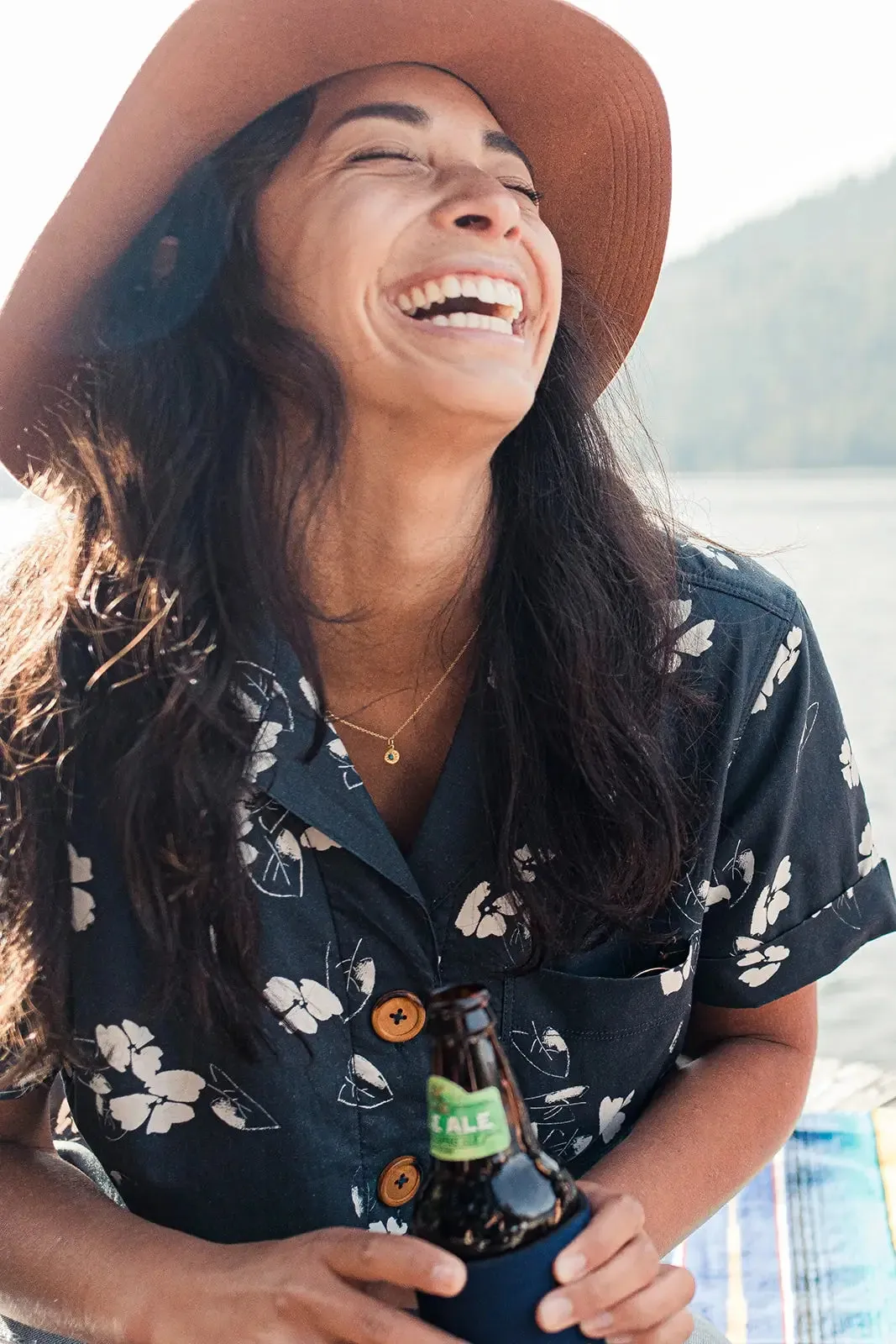 Women’s High Water Shirt - California Poppy, Washed Navy