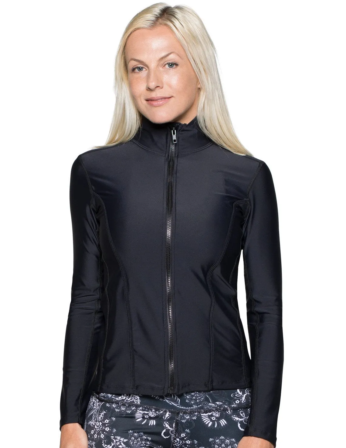Women's  Long Sleeve Zip Swim Jacket (Regular & Plus Size) - Black