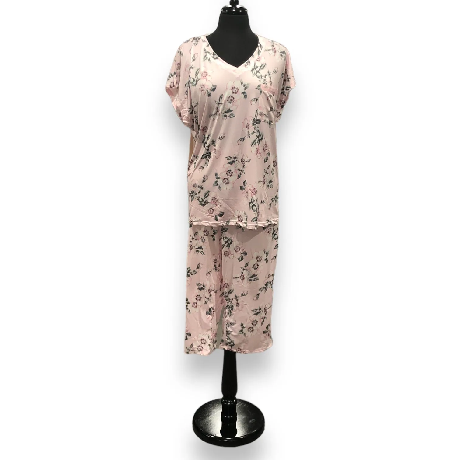 Women's Peached Jersey Capri Set with Lace Trim & Chest Pocket