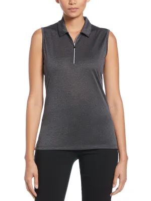 Women's Quarter Zip Heather Sleeveless Golf Polo