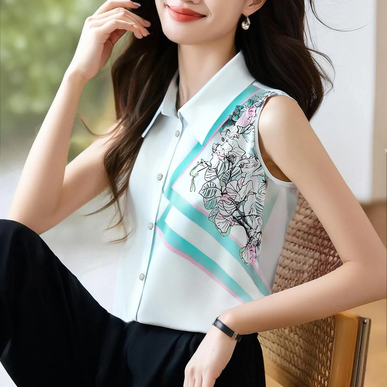 Women's Relaxed-Fit Floral Satin Shirt Perfect for Any Occasion