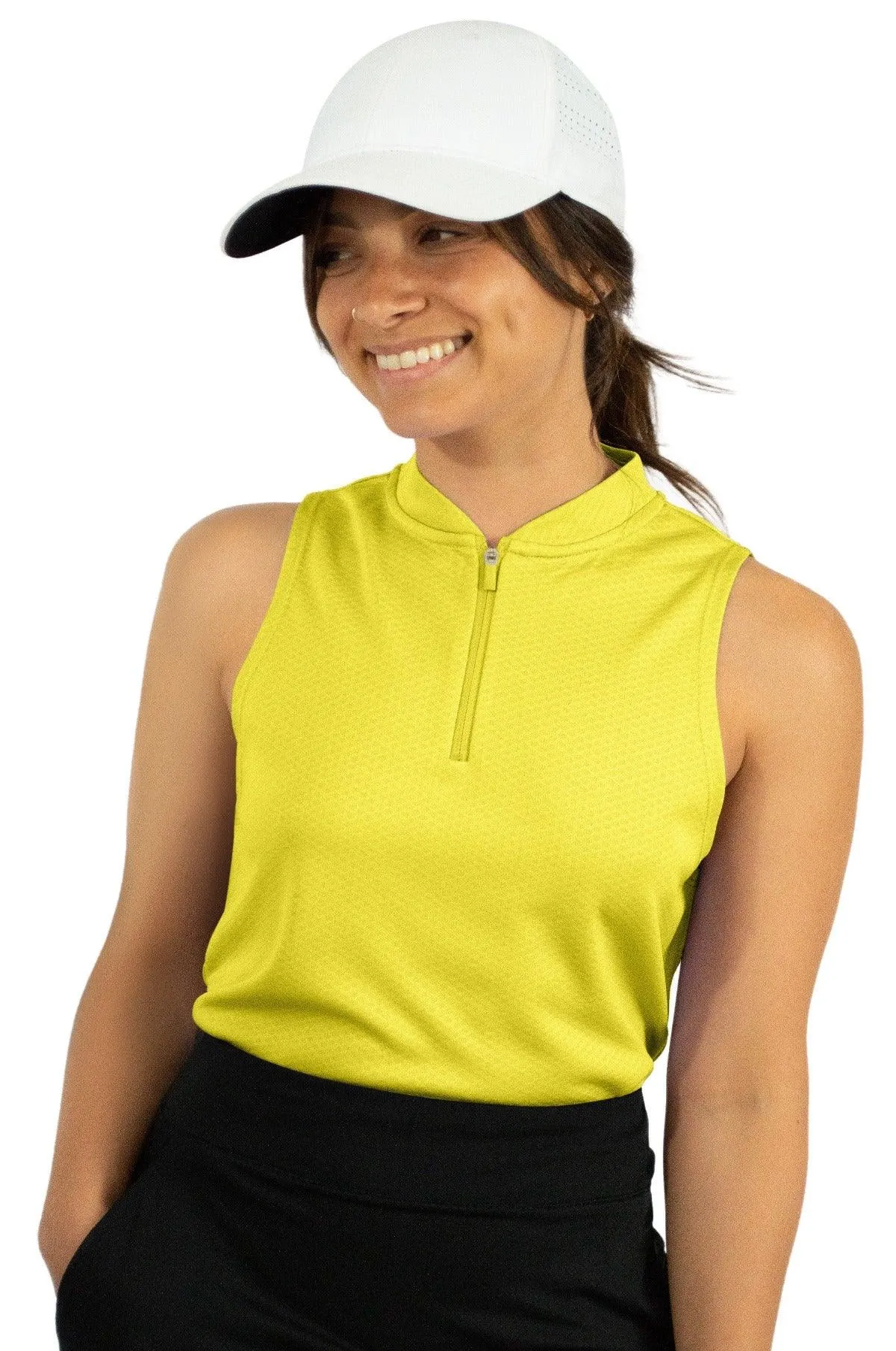 Women's Sleeveless Collarless Golf Polo with Zipper