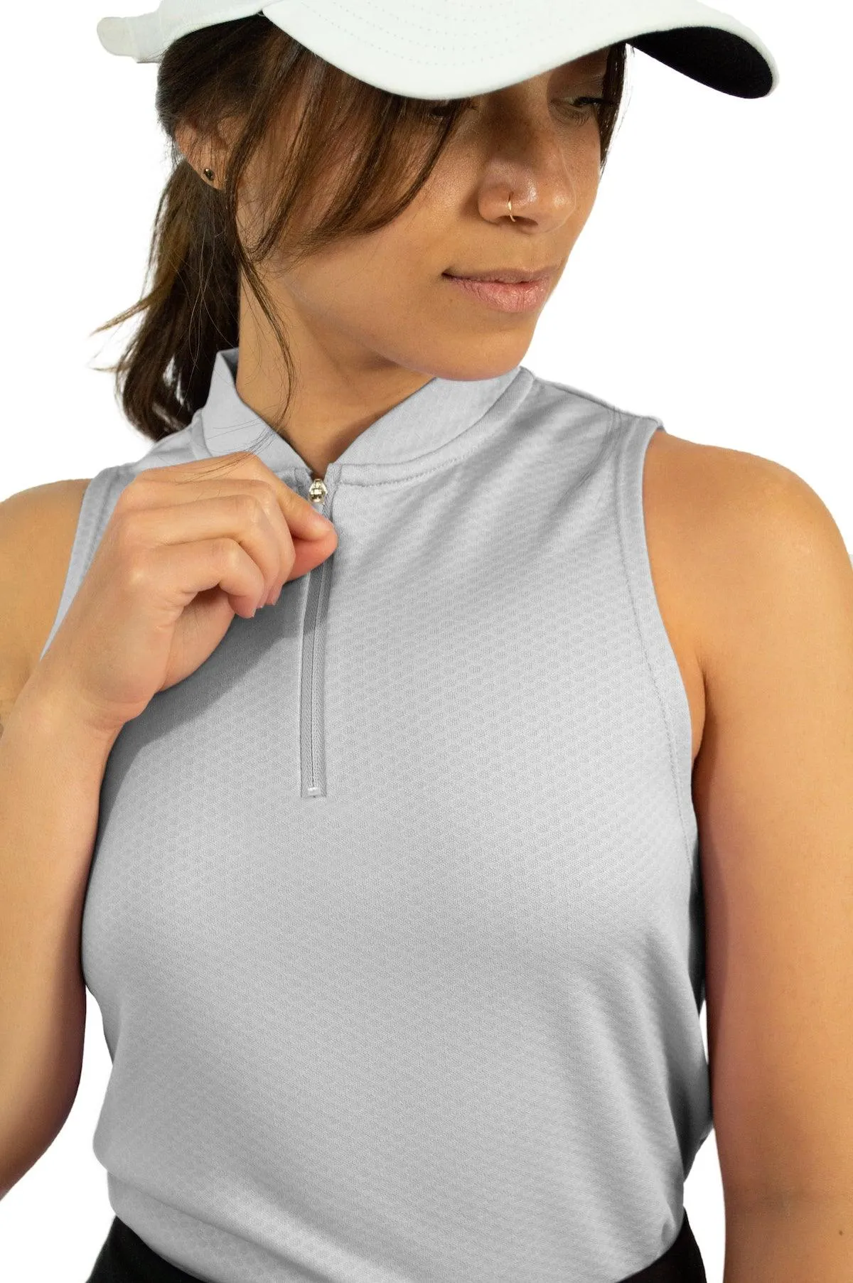 Women's Sleeveless Collarless Golf Polo with Zipper
